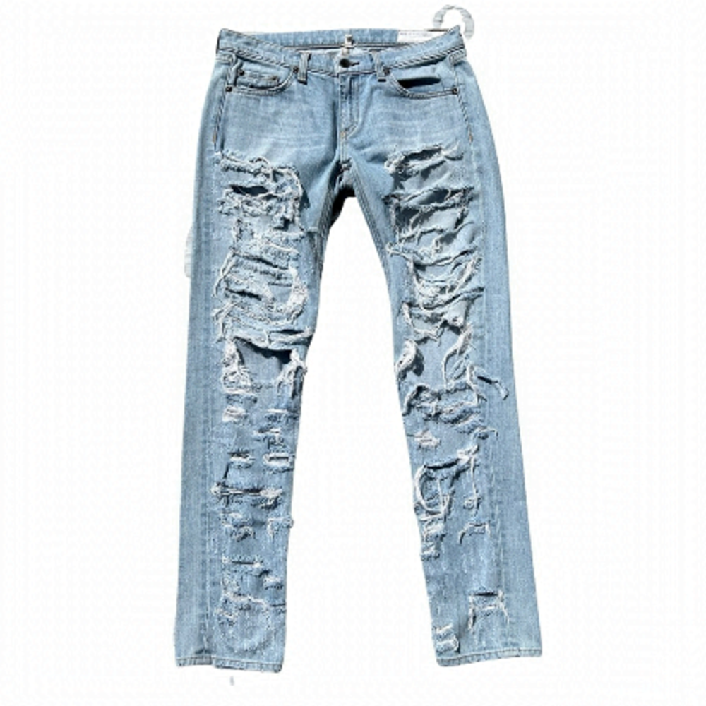 Rag & Bone The DRE Distressed Thrashed Denim Light Wash Jeans